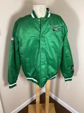 Ultra Game NFL Philadelphia Eagles Kelly Green Satin Bomber Jacket Size M